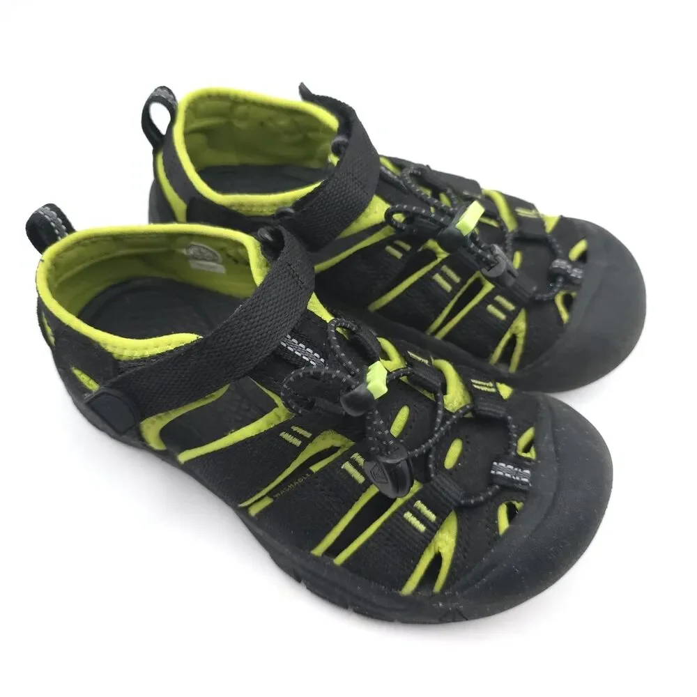 KEEN FootWear Kids Sandals 2 Black & Green Outdoor Water Shoes Hook Loop